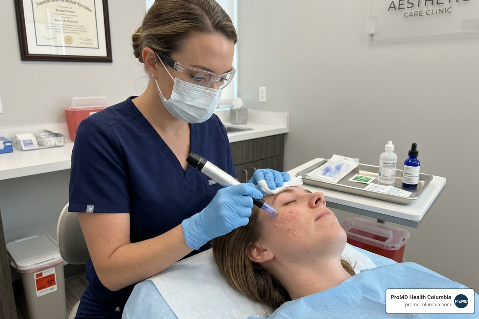 provider performing a sterile microneedling skin treatment - can estheticians do microneedling in maryland