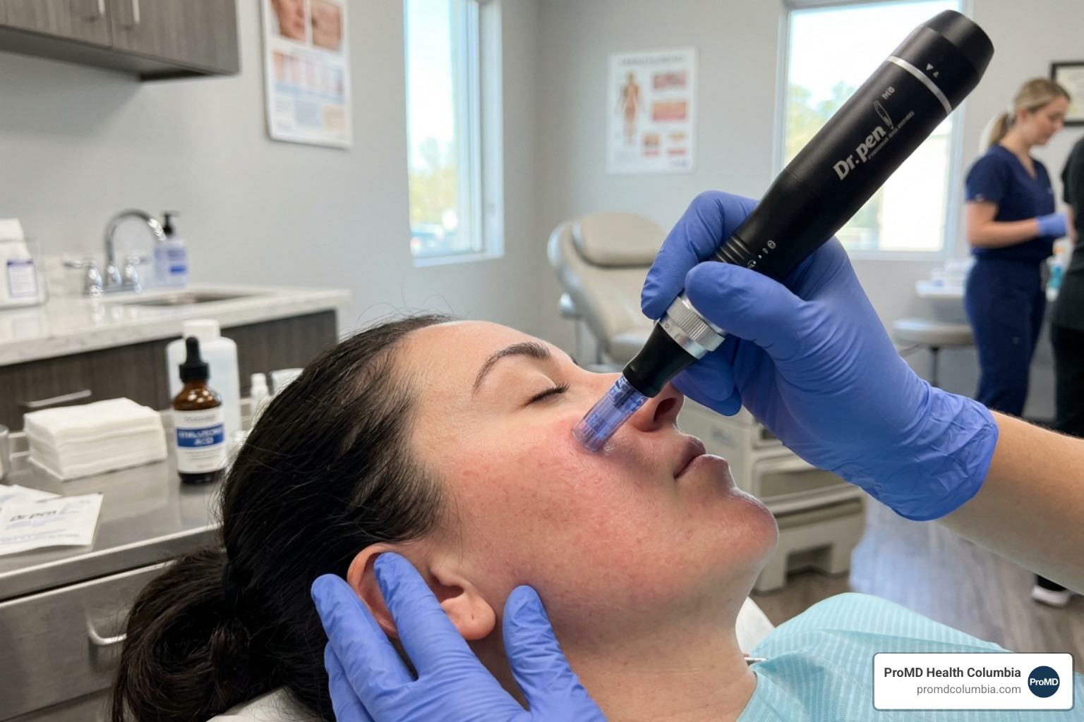 Professional microneedling pen device used for skin rejuvenation - microneedling for large pores