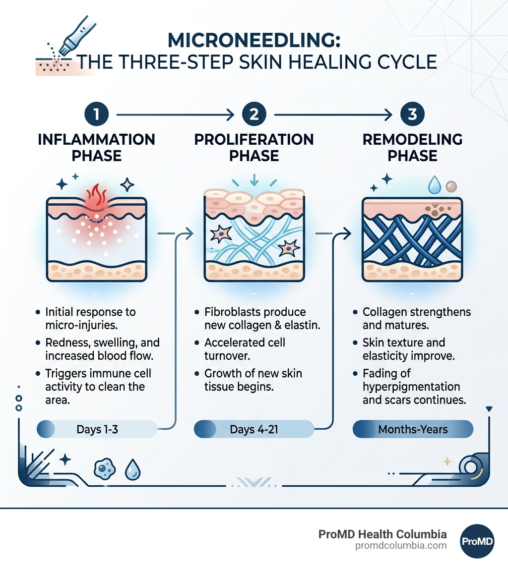 Three-step skin healing cycle after microneedling: inflammation, proliferation, and remodeling phases - microneedling for Three-step skin healing cycle after microneedling: inflammation, proliferation, and remodeling phases - microneedling for