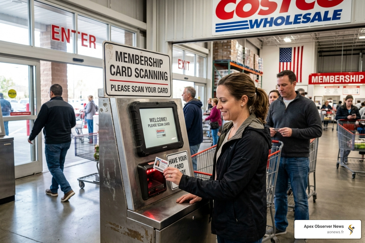 Membership card scanning kiosk at Costco warehouse entrance - costco food court