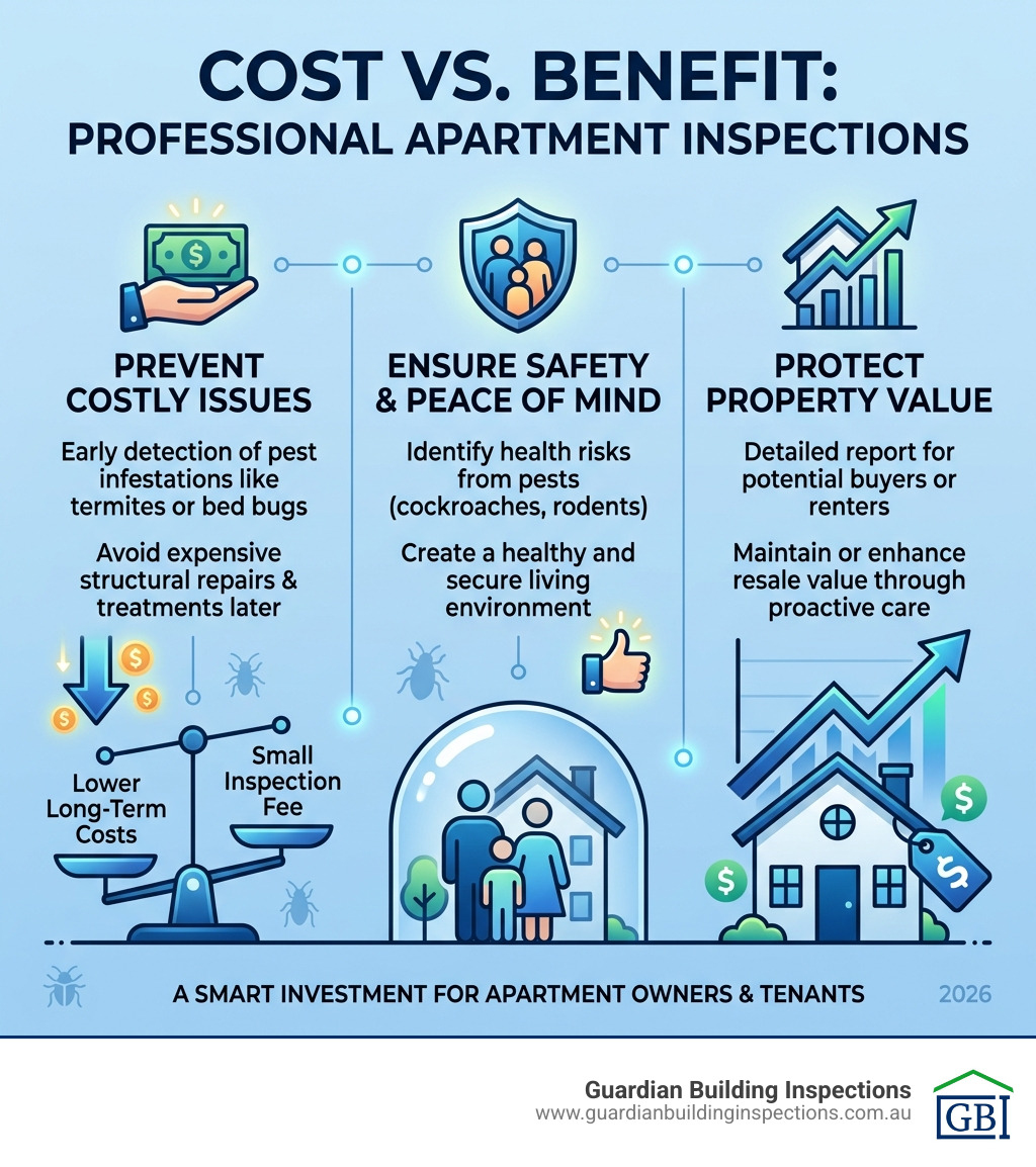 Graphic showing the cost vs benefit of professional apartment inspections - pest control inspection apartment infographic 
