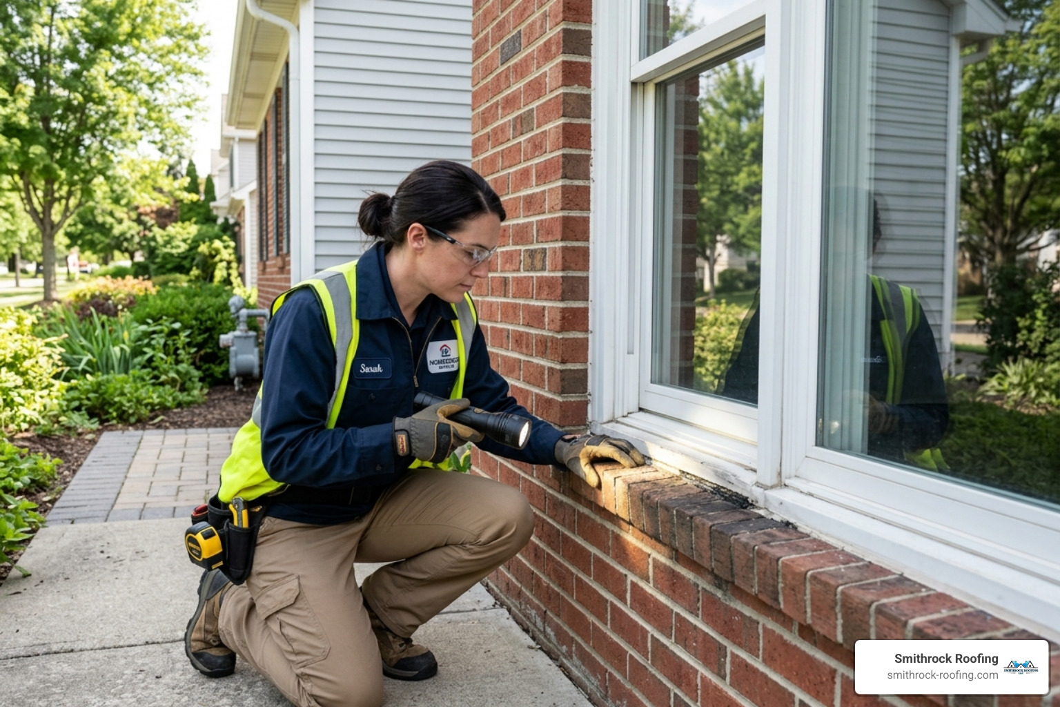 A professional technician inspecting a drafty window frame for rot and air leaks - window fitters near me