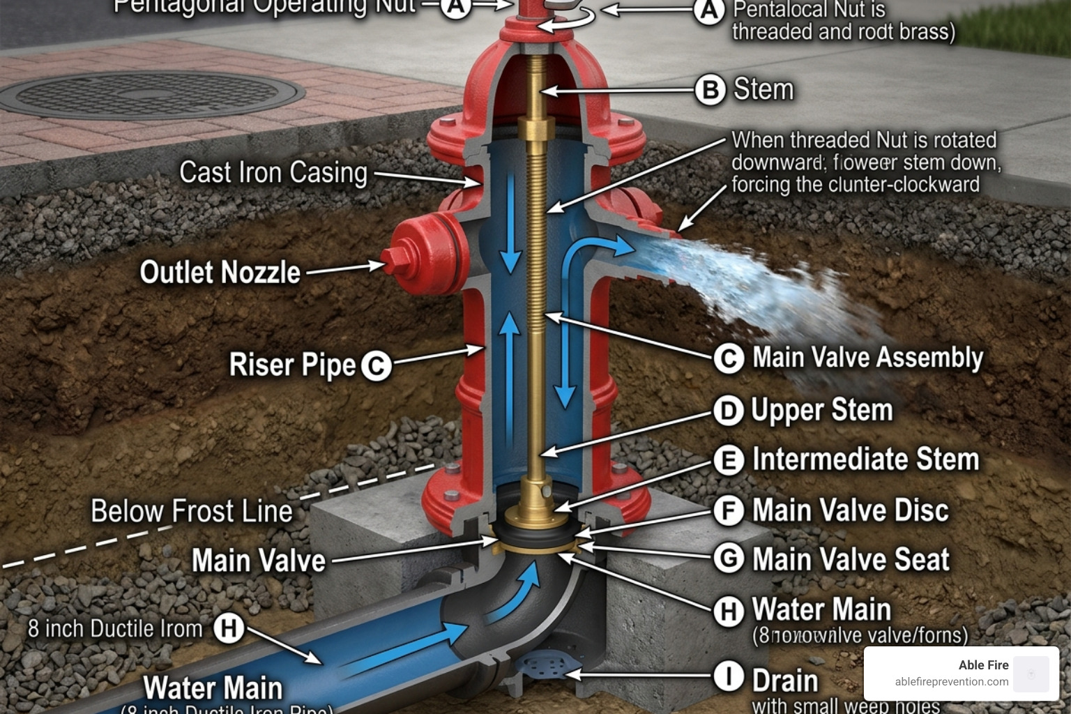 Internal diagram of fire hydrant valves and mechanical operation - fire hydrant plumbing Internal diagram of fire hydrant valves and mechanical operation - fire hydrant plumbing
