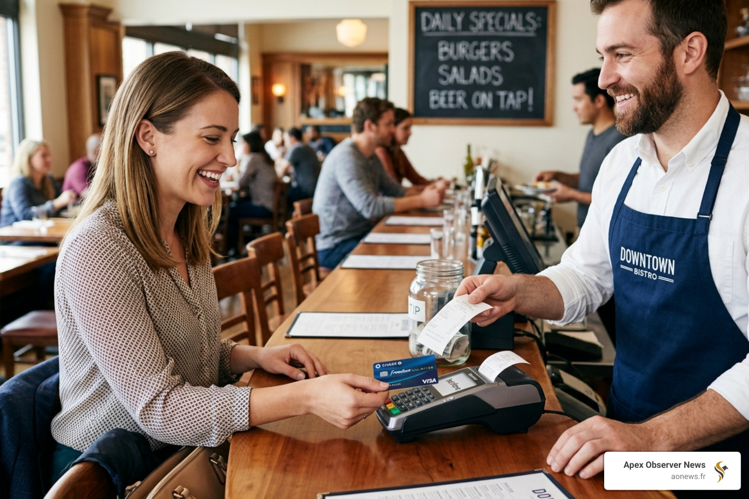 Person using a credit card at a restaurant to earn 3% cash back - chase freedom unlimited credit card