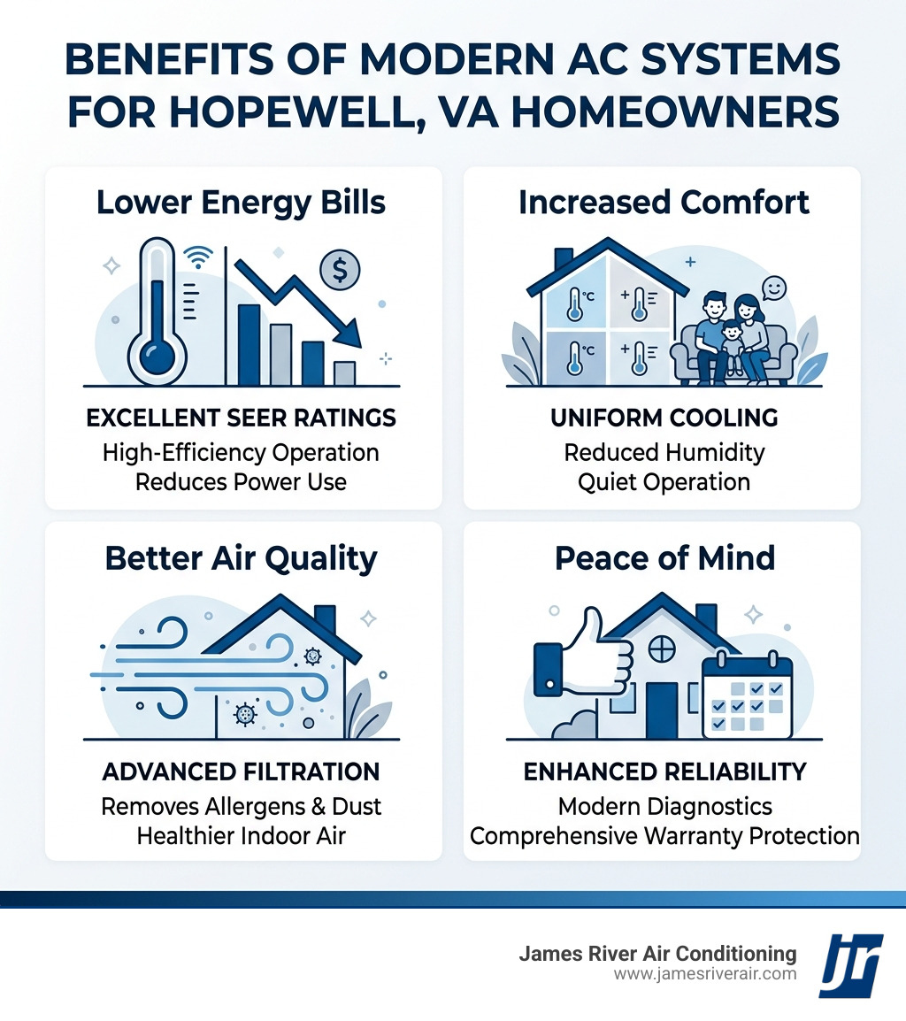 Infographic showing benefits of modern AC systems for Hopewell VA homeowners - air conditioning installation in hopewell, va Infographic showing benefits of modern AC systems for Hopewell VA homeowners - air conditioning installation in hopewell, va