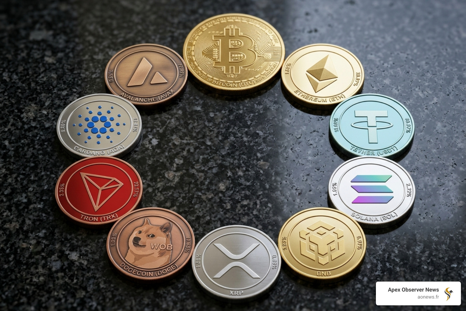 Top 10 cryptocurrency logos and symbols representing market dominance - crypto prices today