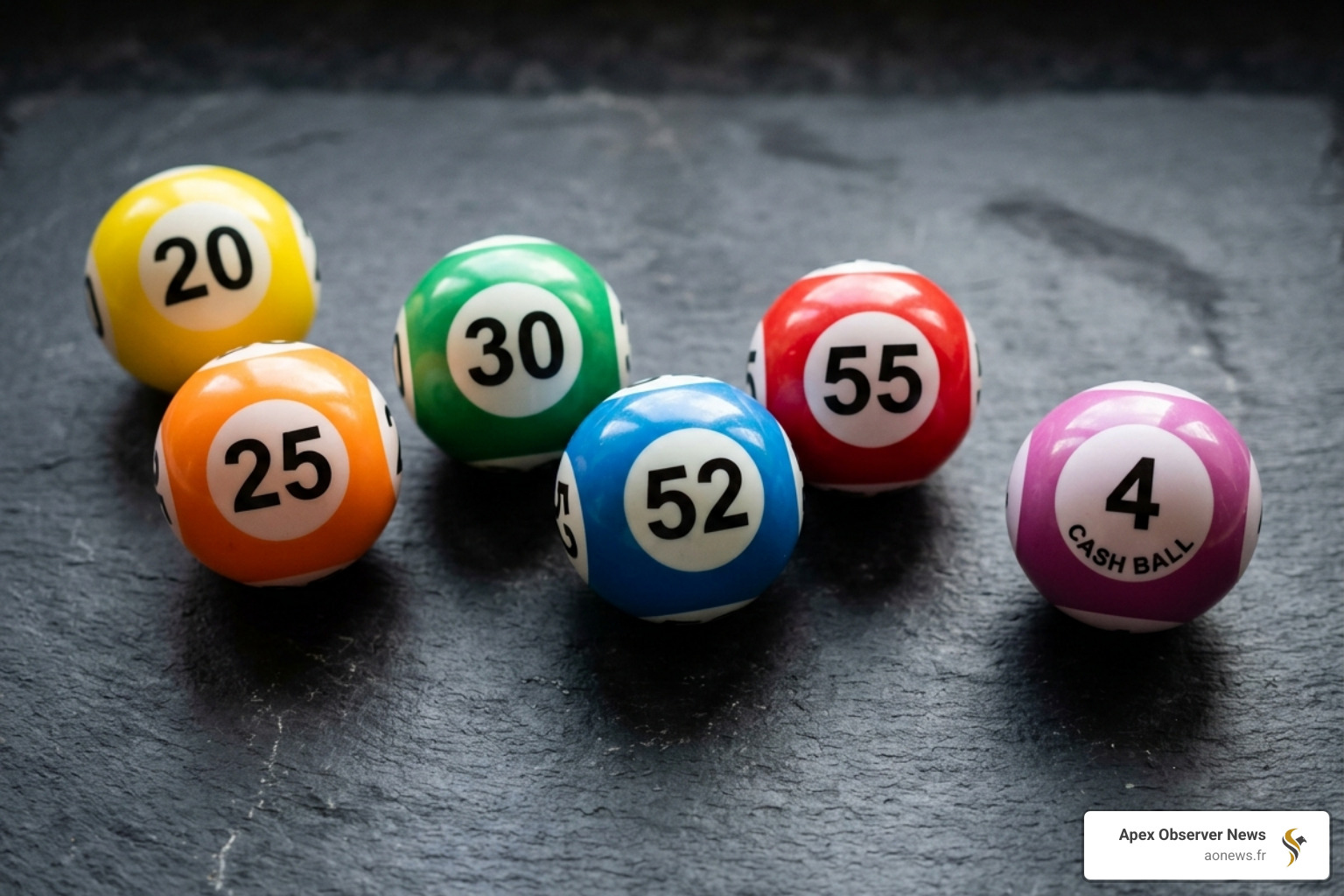 Lottery balls showing winning numbers - cash4life winning numbers