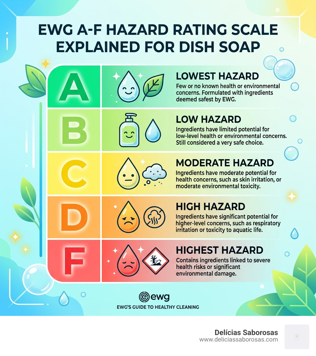 EWG A-F hazard rating scale explained for dish soap products - ewg ecos dish soap infographic EWG A-F hazard rating scale explained for dish soap products - ewg ecos dish soap infographic