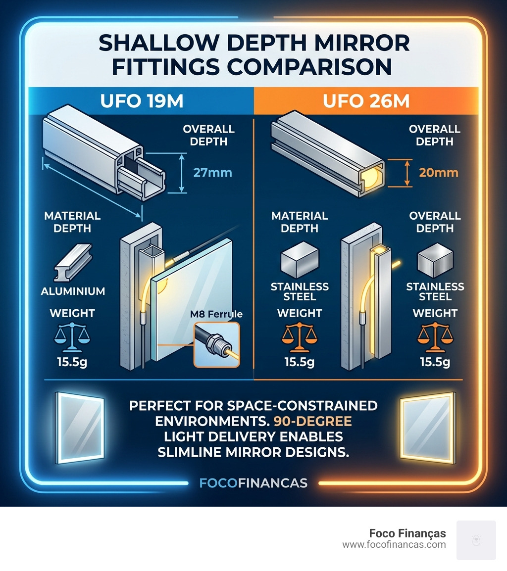 Comparison of shallow depth mirror fittings for fiber optics - fiber optic mirror lighting infographic 