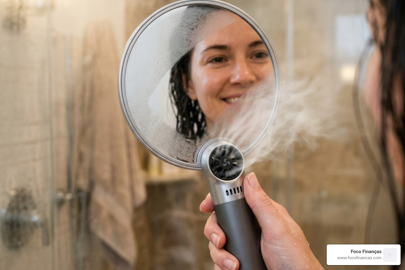 Micro-fan integrated into a mirror handle for active airflow - fog prevention mirror fan