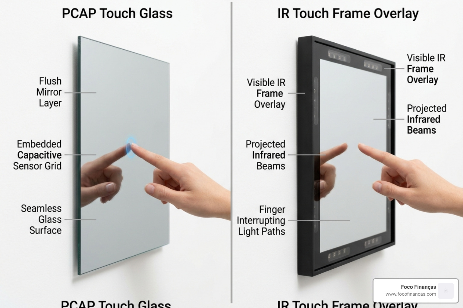Comparison between PCAP touch glass and IR touch frame overlays - durable mirror touch panel