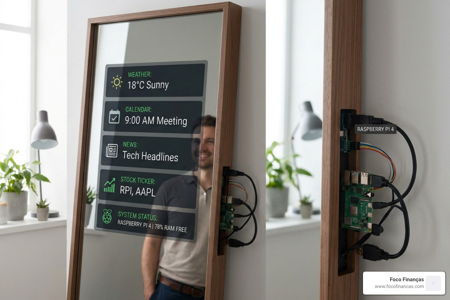 Comparison of different smart mirror interface layouts from minimalist to data-heavy - raspberry pi mirror software