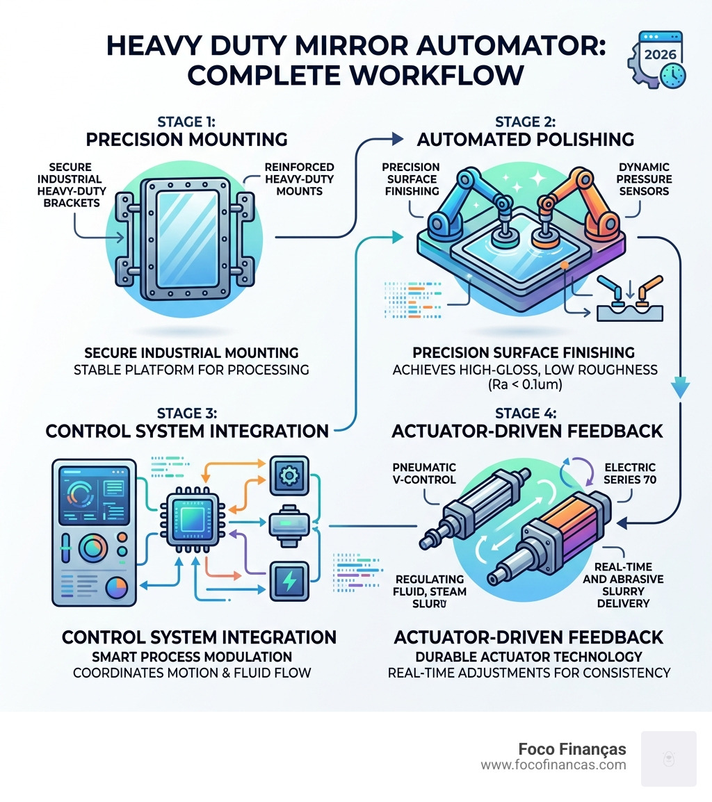 Mirror automation workflow from mounting to polishing to control system integration - heavy duty mirror automator Mirror automation workflow from mounting to polishing to control system integration - heavy duty mirror automator