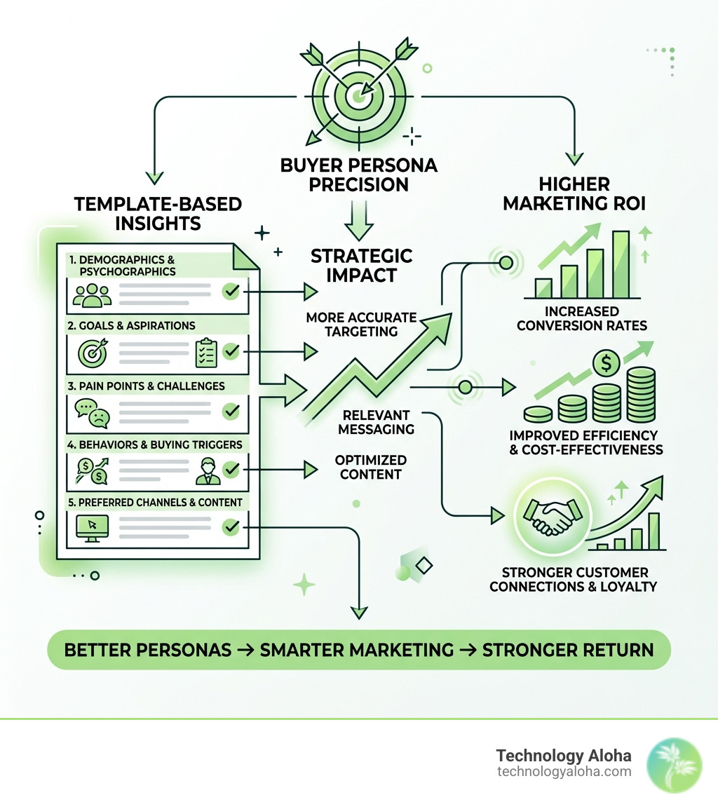 Infographic showing connection between buyer persona precision and marketing ROI with key template sections - marketing Infographic showing connection between buyer persona precision and marketing ROI with key template sections - marketing