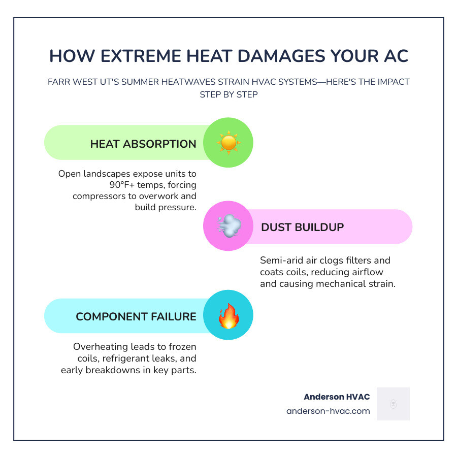 Infographic showing how extreme summer heat in Farr West UT impacts AC components and repair needs - ac repair in farr west