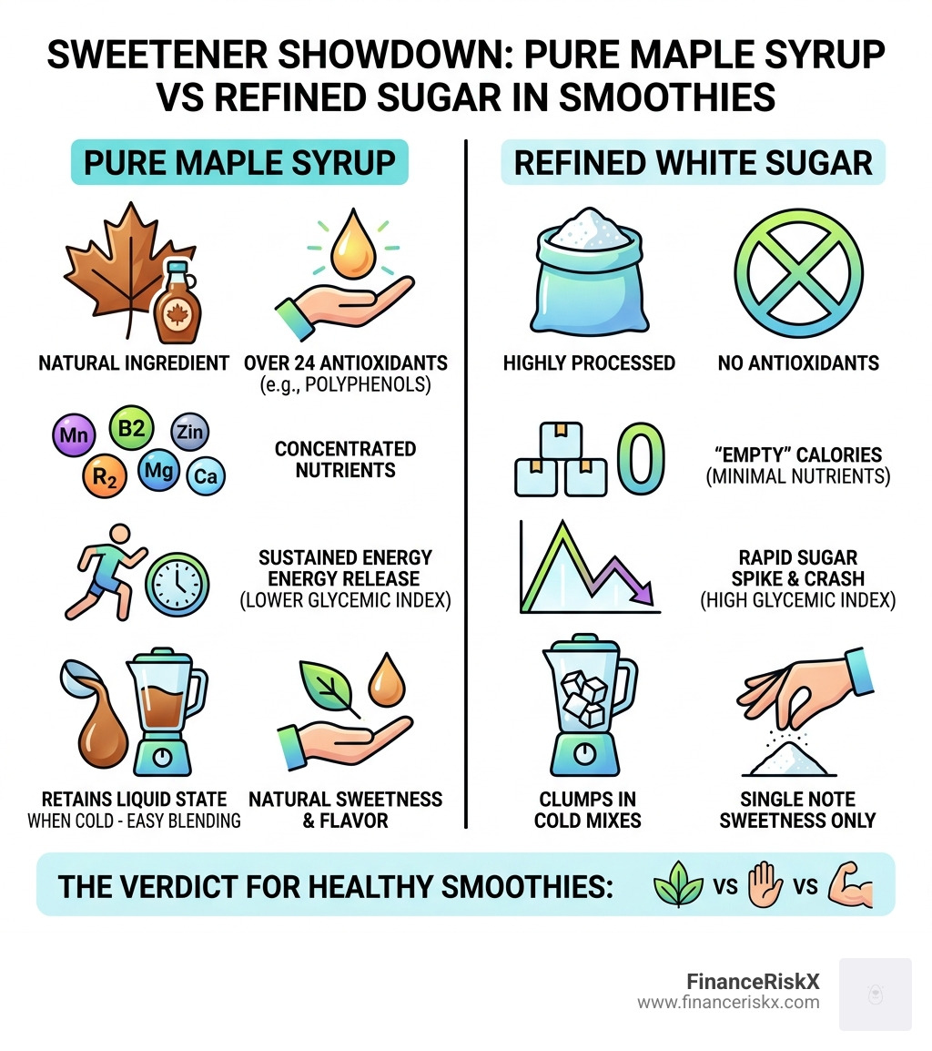 Benefits of maple syrup vs refined sugar in smoothies infographic - maple syrup low sugar smoothies infographic 