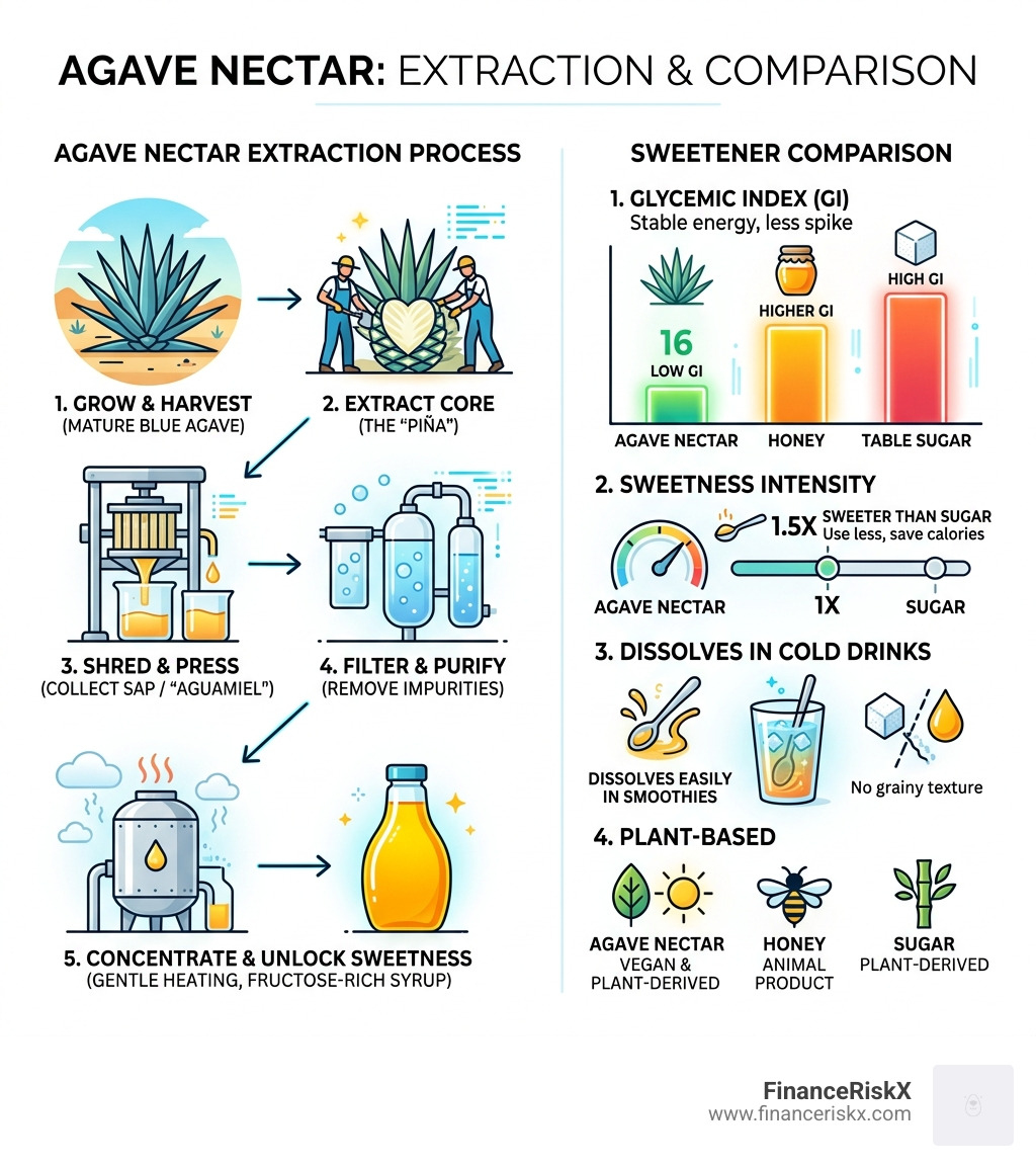 Agave nectar extraction process and comparison to other sweeteners infographic - agave nectar healthy smoothies infographic 