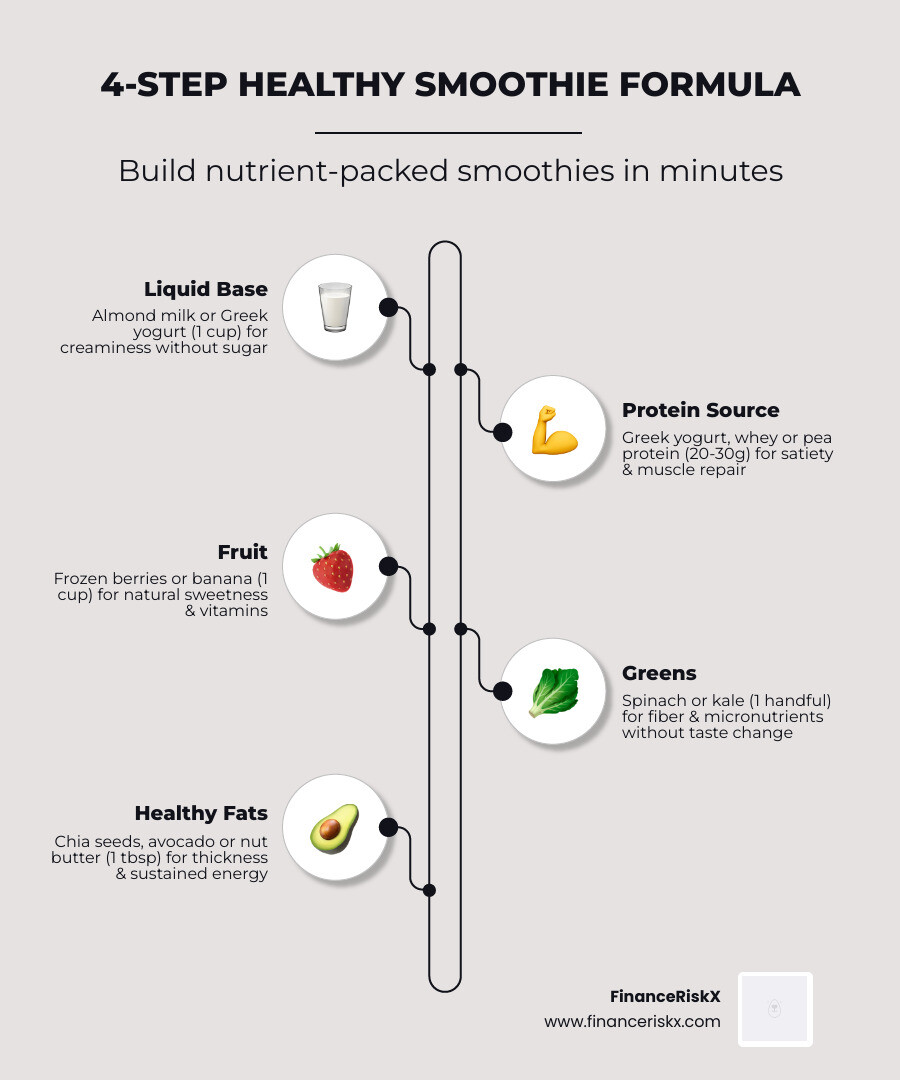 4-step healthy smoothie formula: liquid base, protein, fruit, greens with nutrition tips - easy and healthy smoothie recipes