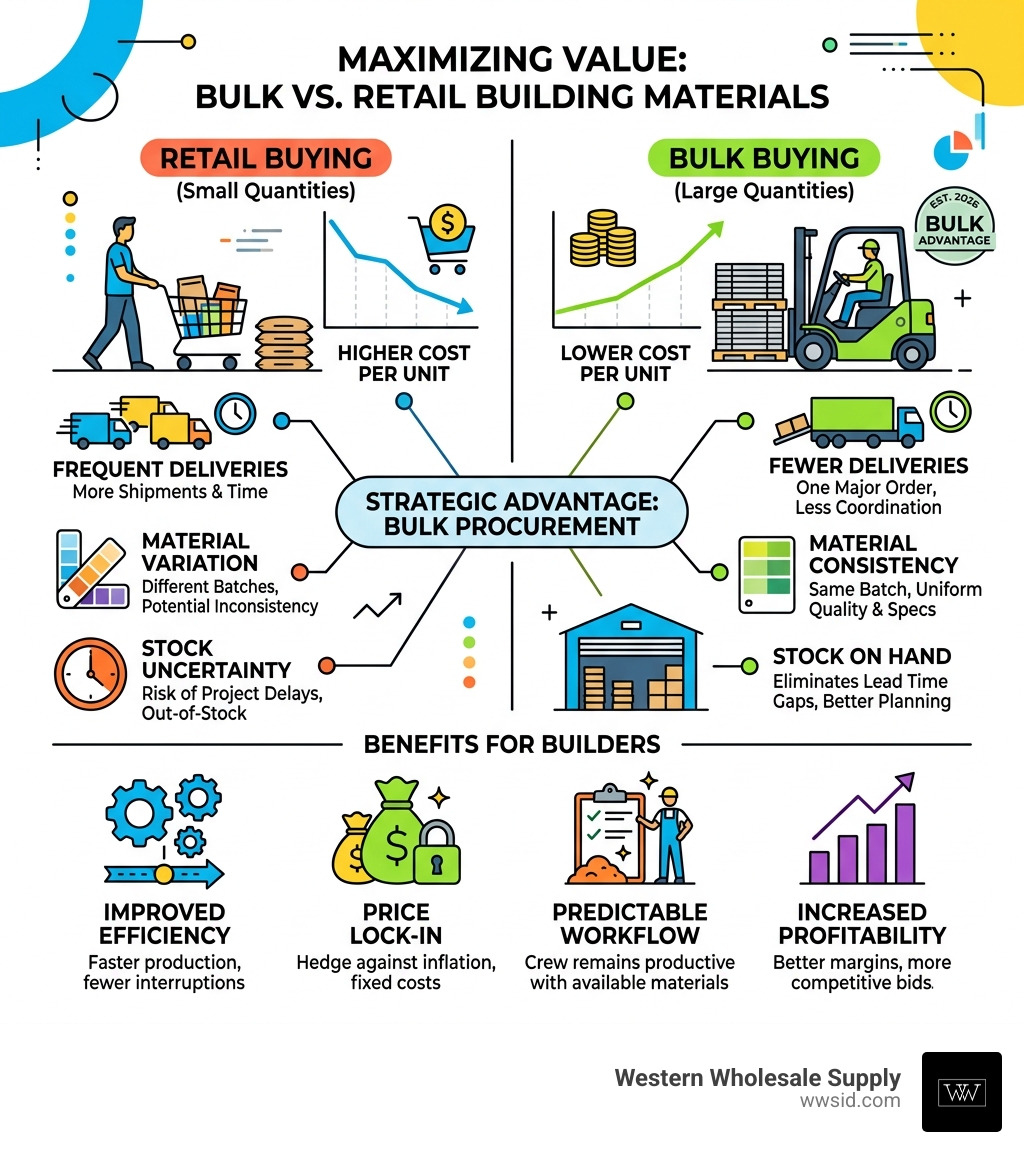 Infographic showing cost savings and benefits of buying bulk building materials vs retail - bulk building materials Infographic showing cost savings and benefits of buying bulk building materials vs retail - bulk building materials