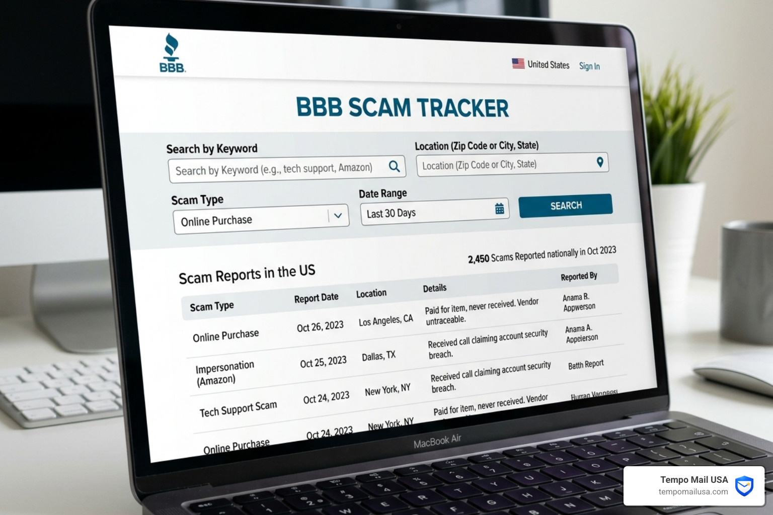 BBB Scam Tracker interface showing search bars for keywords and locations - better business bureau scam check BBB Scam Tracker interface showing search bars for keywords and locations - better business bureau scam check