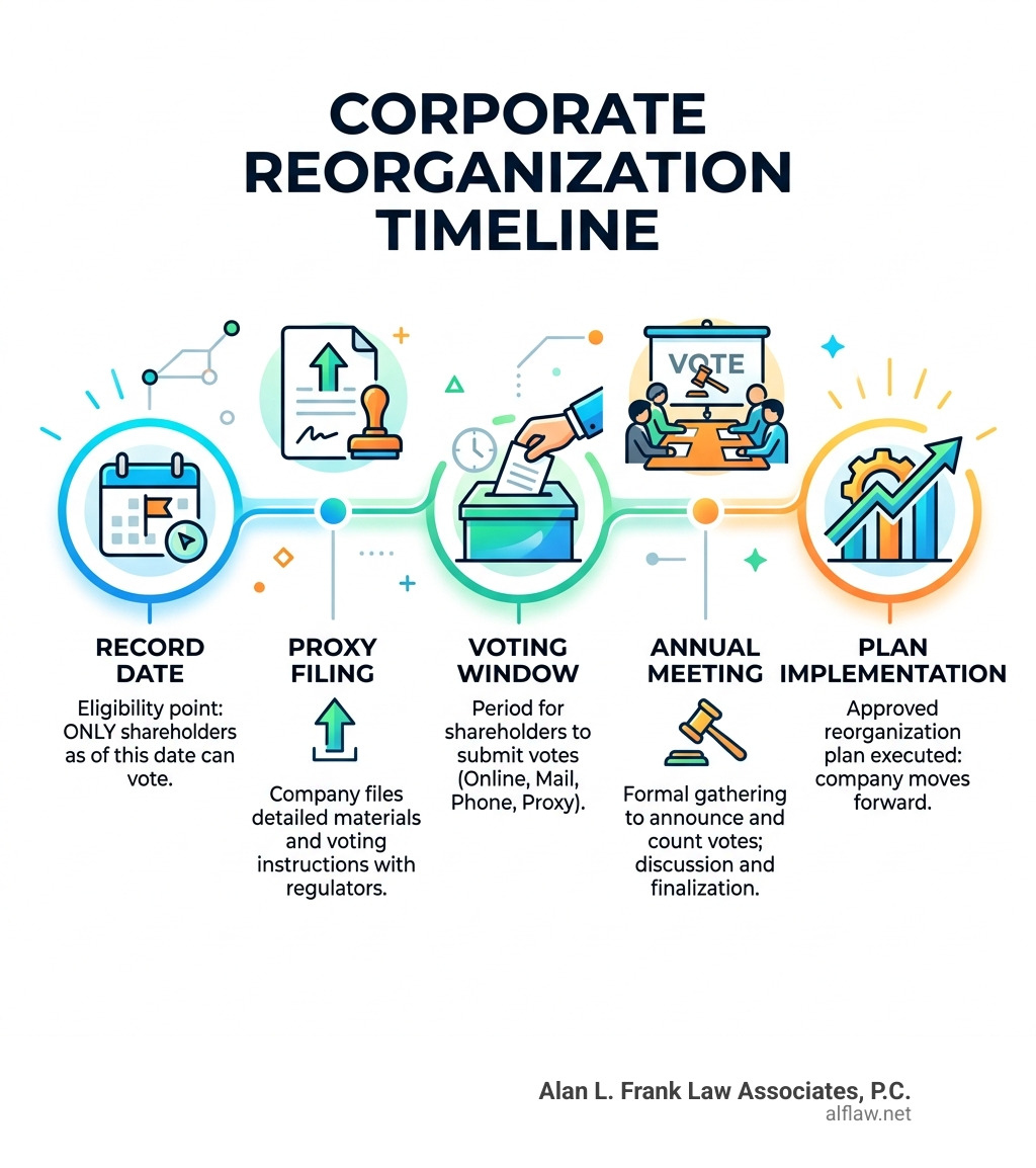 Corporate reorganization timeline: record date, proxy filing, voting window, annual meeting, plan implementation