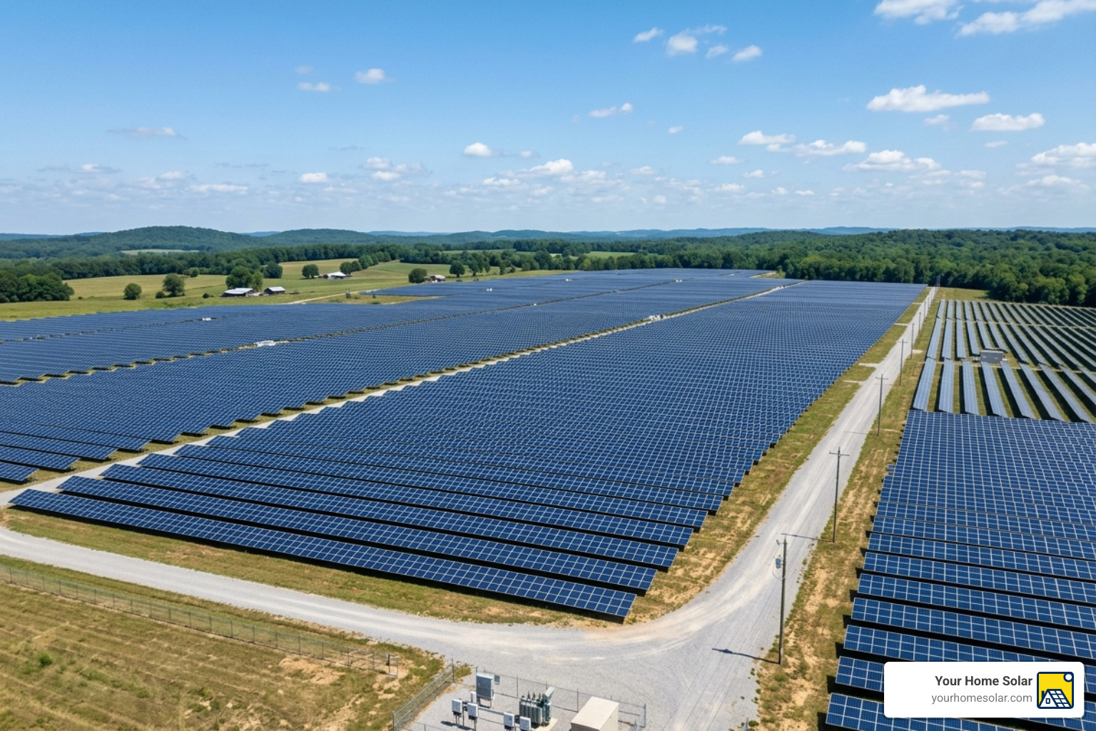 West Tennessee Solar Farm wide angle view of panels - solar energy in tennessee West Tennessee Solar Farm wide angle view of panels - solar energy in tennessee