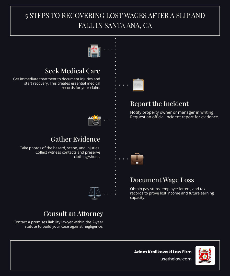 5 steps to recovering lost wages after a slip and fall in Santa Ana, CA - santa ana wages slip attorney infographic 5 steps to recovering lost wages after a slip and fall in Santa Ana, CA - santa ana wages slip attorney infographic