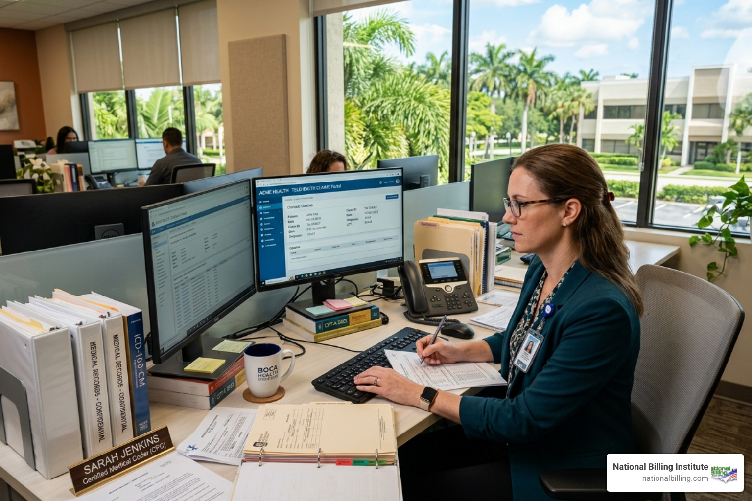Medical coder in Boca Raton office reviewing digital telehealth claims for accuracy - usa telemedicine billing Medical coder in Boca Raton office reviewing digital telehealth claims for accuracy - usa telemedicine billing