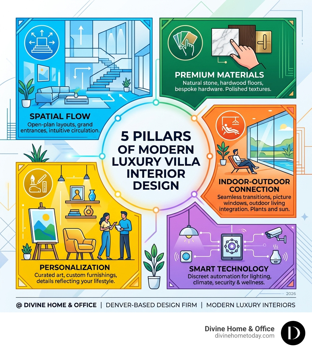 5 pillars of modern luxury villa interior design: spatial flow, premium materials, indoor-outdoor connection, smart