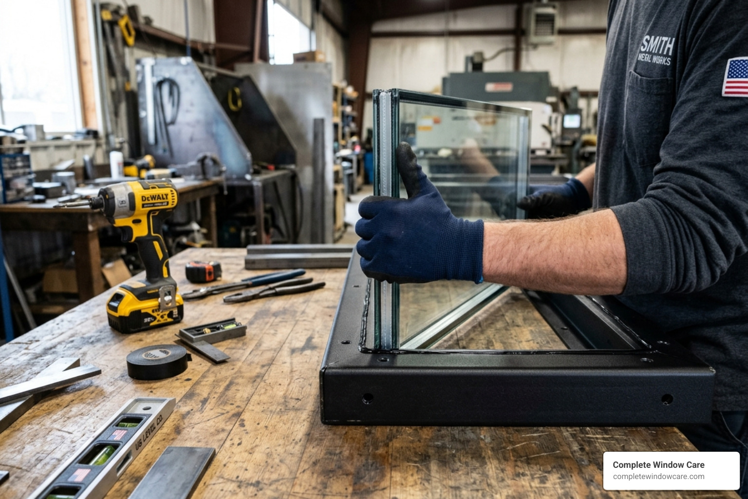 A glass insert being carefully fitted into a high-heat resistant frame - entry door glass inserts and frames