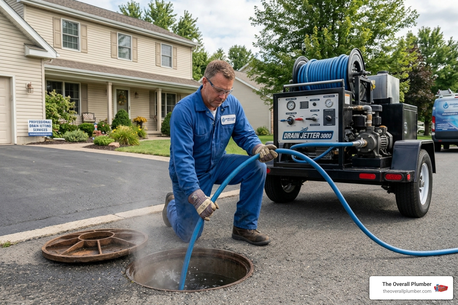 plumber using a sewer camera to inspect a pipe before hydro jetting - drain jetting cost