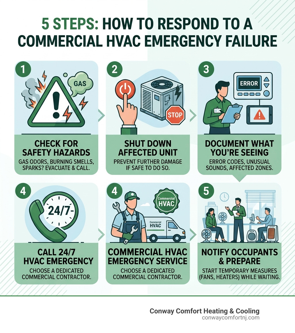 5-step infographic: how to respond to a commercial HVAC emergency failure - commercial hvac emergency service infographic 