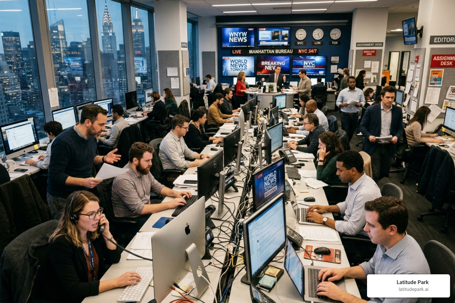 journalists working in a busy newsroom - publicity