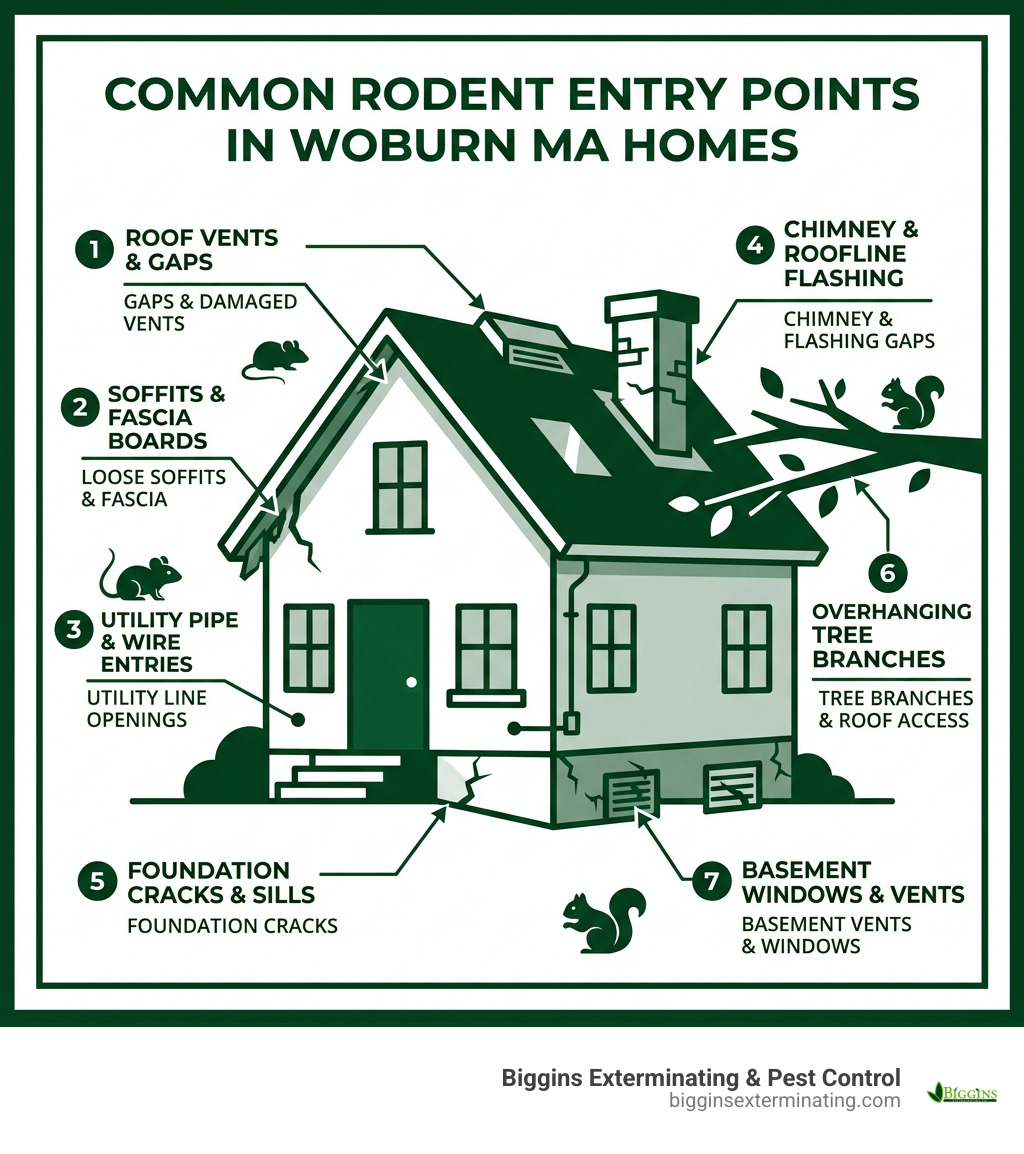 Common rodent entry points in Woburn Massachusetts homes infographic - attic rodent removal woburn infographic 