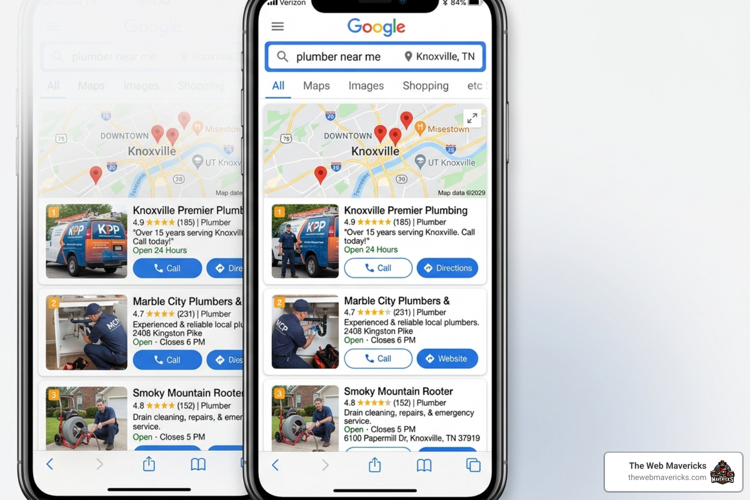 Mobile search results for local services in Knoxville TN - gmb listing optimization service