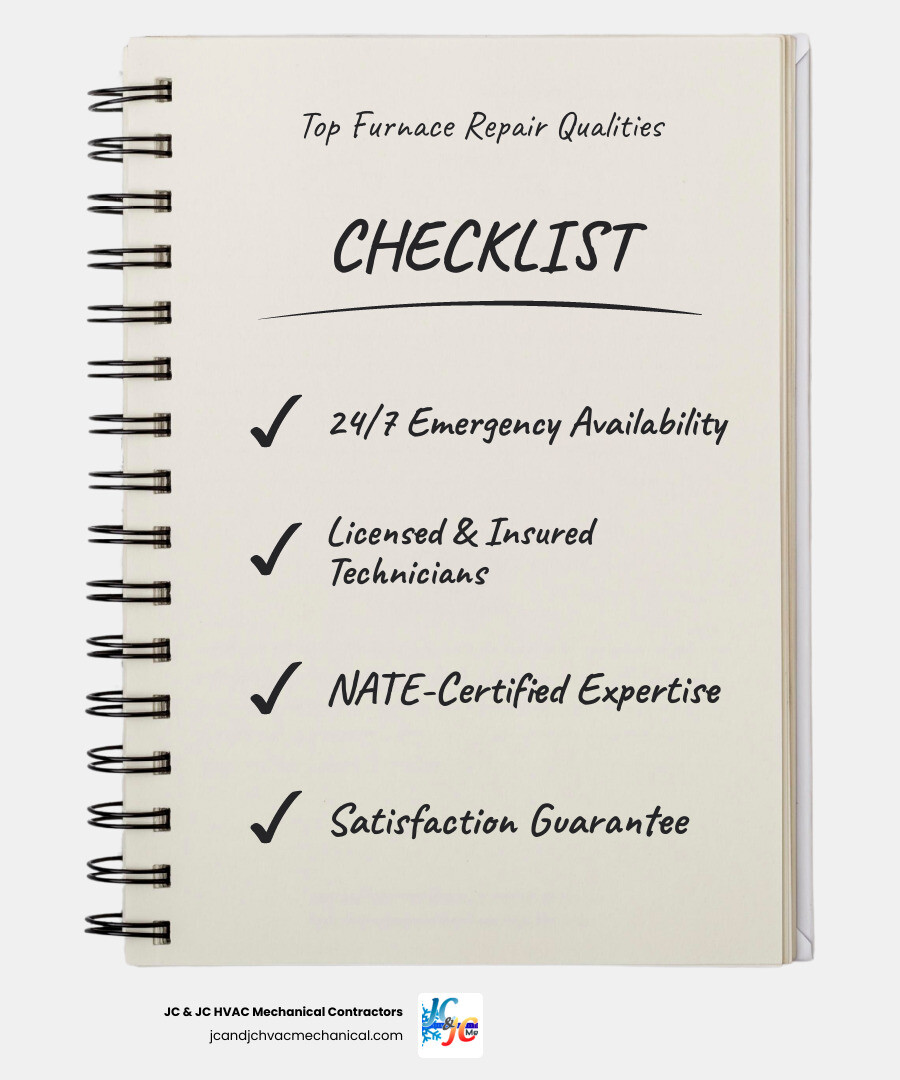 Infographic showing top qualities of the best furnace repair company near Silver Spring MD with checklist - best furnace