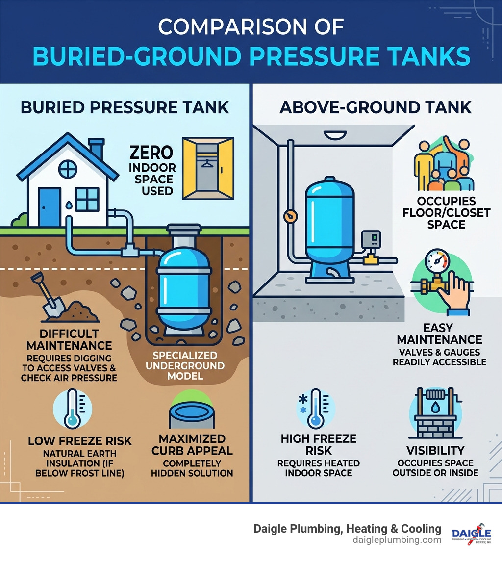 Comparison of Buried vs Above-Ground Pressure Tanks - buried pressure tank infographic Comparison of Buried vs Above-Ground Pressure Tanks - buried pressure tank infographic