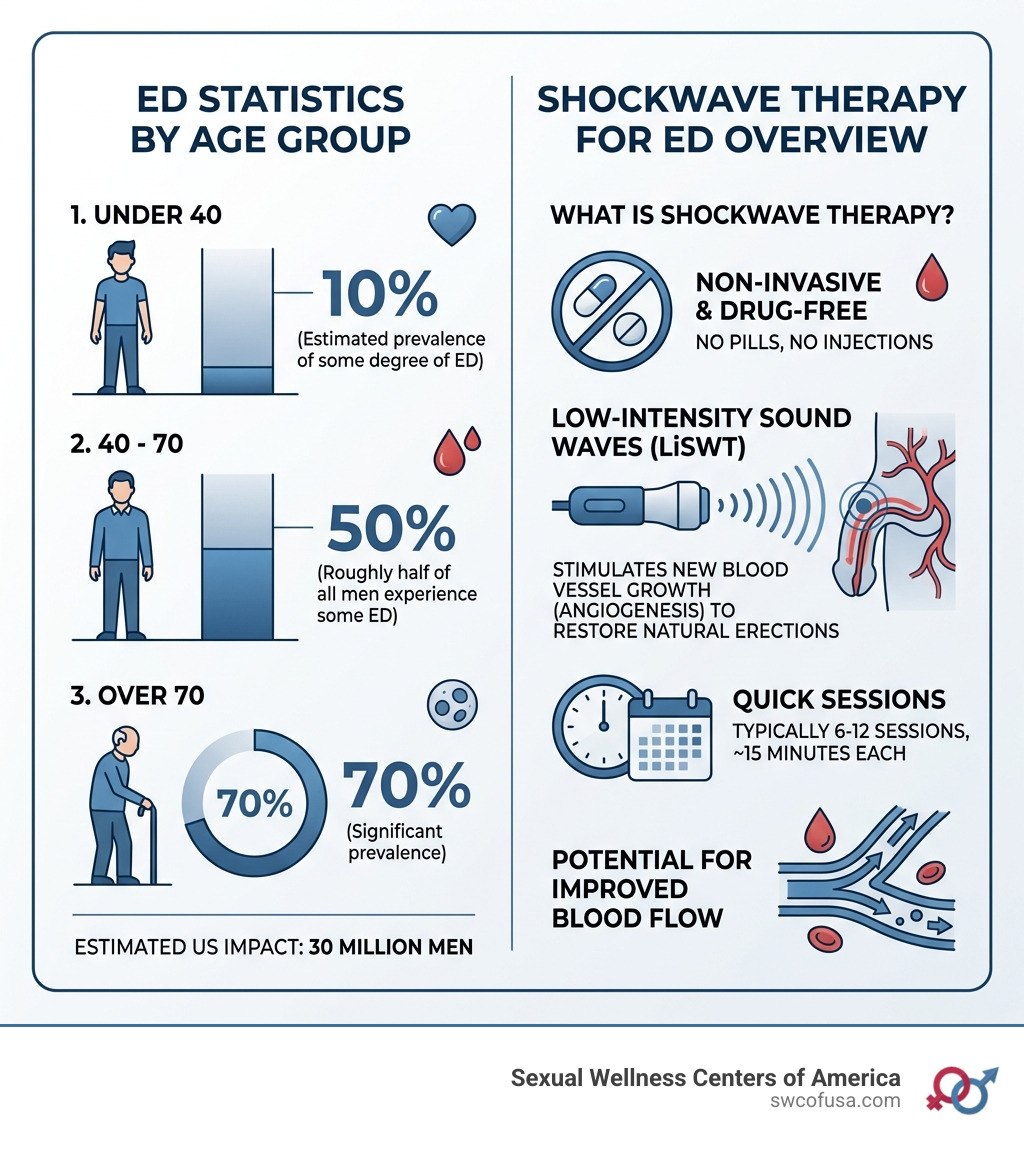 ED statistics by age group and shockwave therapy overview infographic - shockwave therapy for ed infographic ED statistics by age group and shockwave therapy overview infographic - shockwave therapy for ed infographic