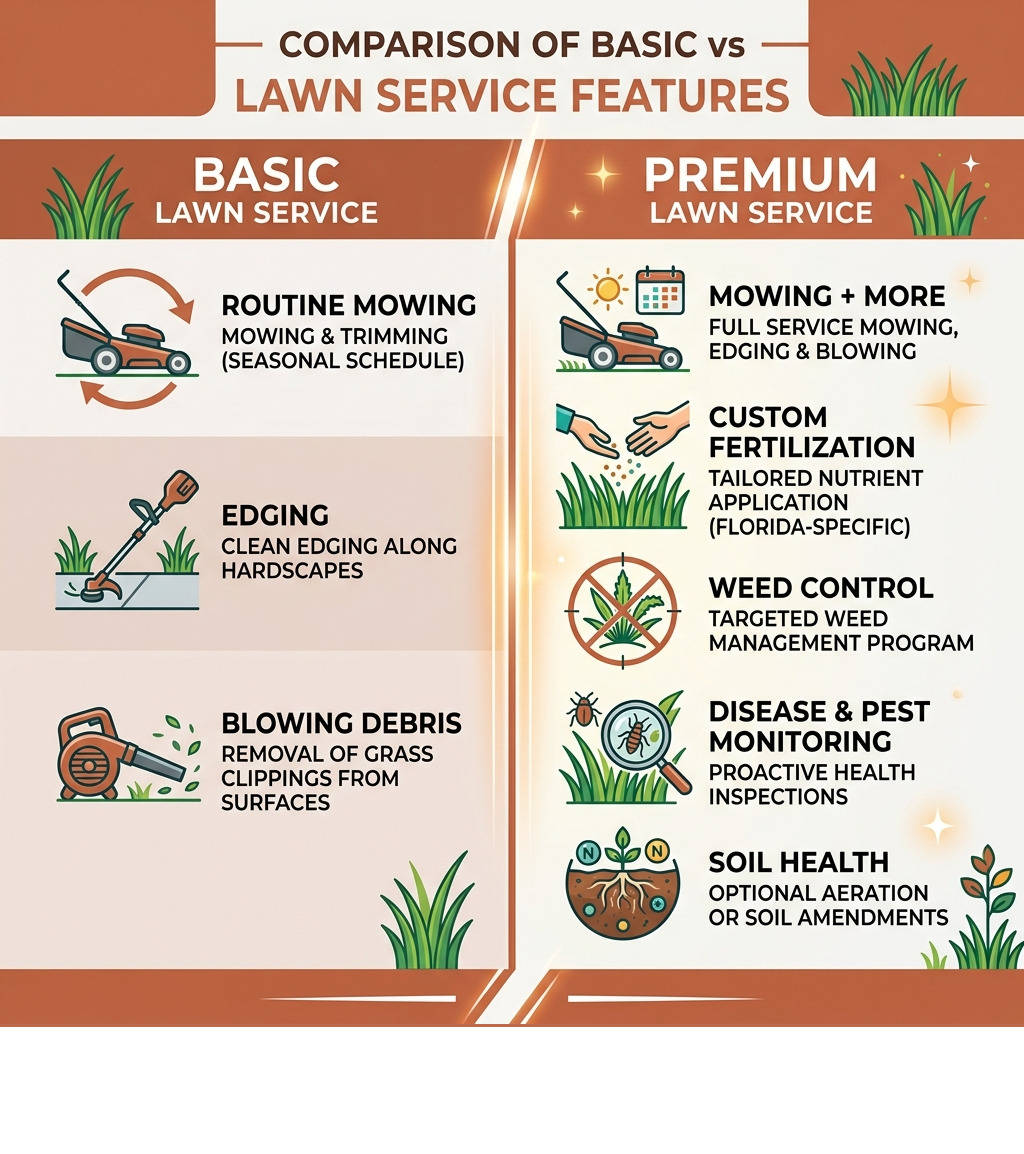 comparison of basic vs premium lawn service features - lawn service wesley chapel infographic comparison of basic vs premium lawn service features - lawn service wesley chapel infographic