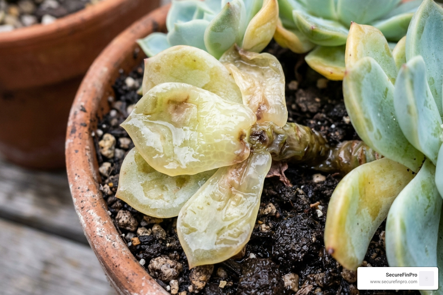 Translucent and mushy succulent leaves showing signs of overwatering - signs of overwatered succulents