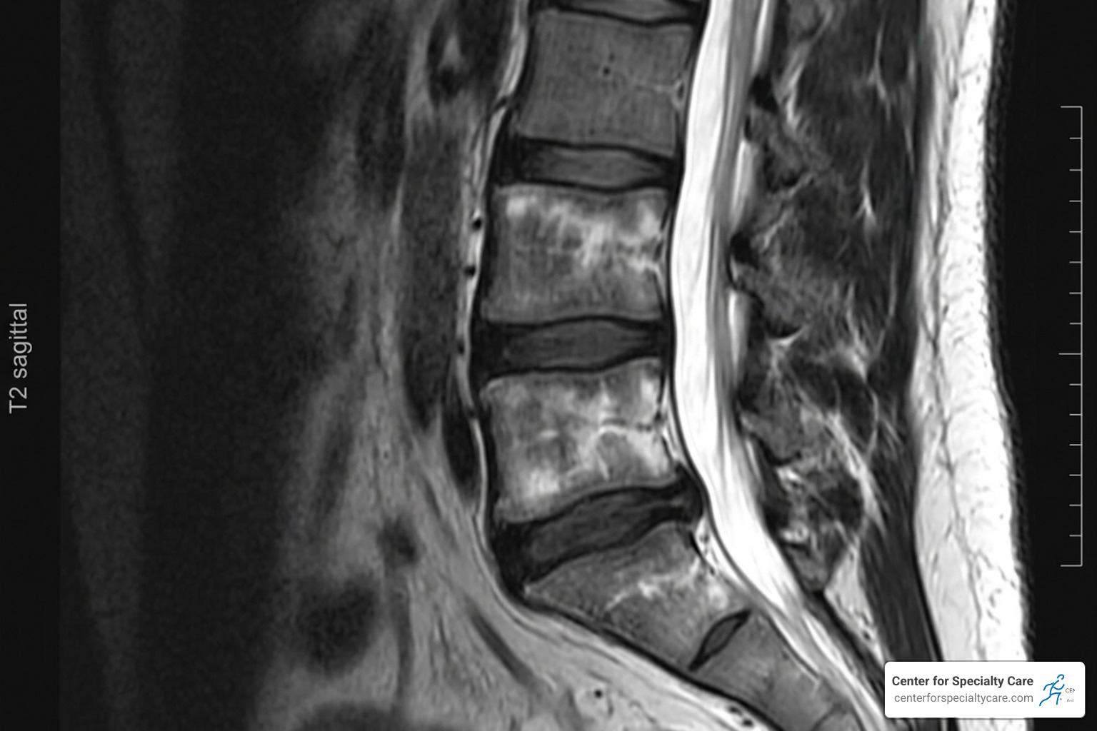 Detailed view of vertebral endplate inflammation and Modic changes on an MRI - intracept procedure video