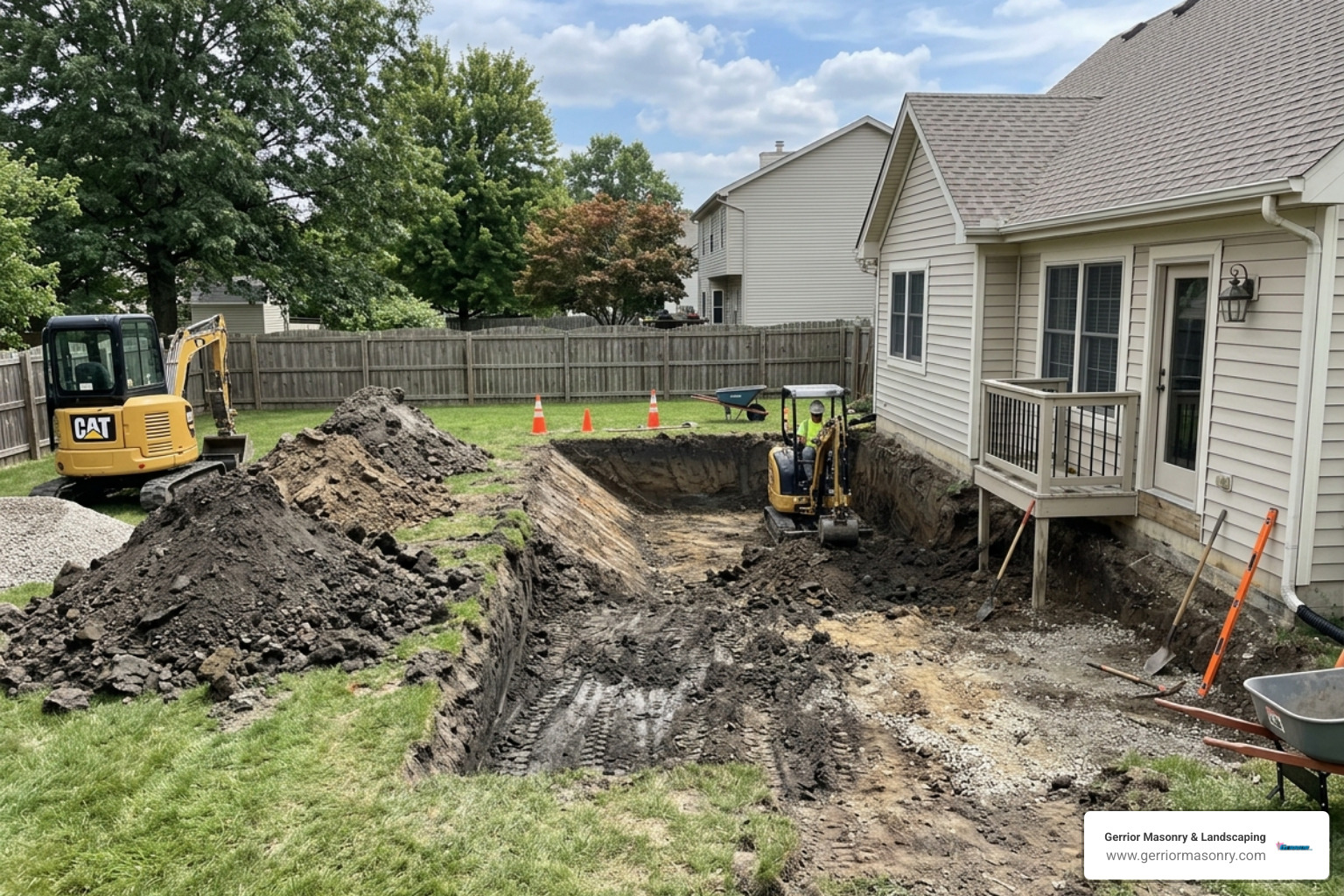 backyard excavation site for a new patio - backyard patio construction