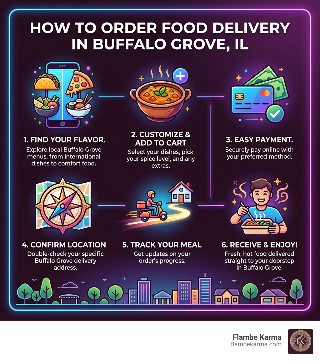 Step-by-step infographic: how to order food delivery in Buffalo Grove, IL - buffalo grove food delivery infographic 
