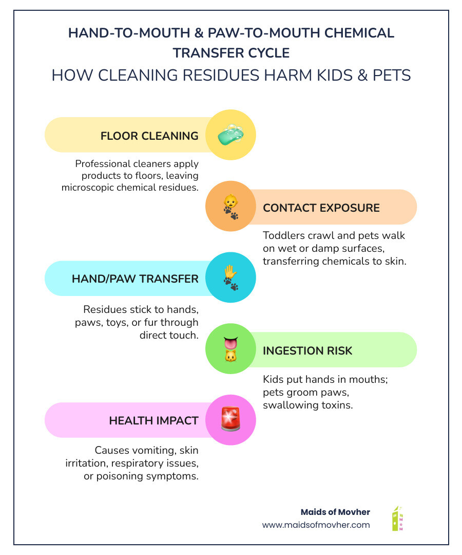infographic showing hand-to-mouth and paw-to-mouth chemical transfer cycle from freshly cleaned floors - are professional infographic showing hand-to-mouth and paw-to-mouth chemical transfer cycle from freshly cleaned floors - are professional