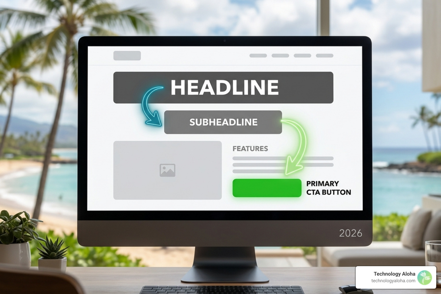 Visual hierarchy showing the natural flow from headline to subheadline and primary CTA - high engagement landing designs