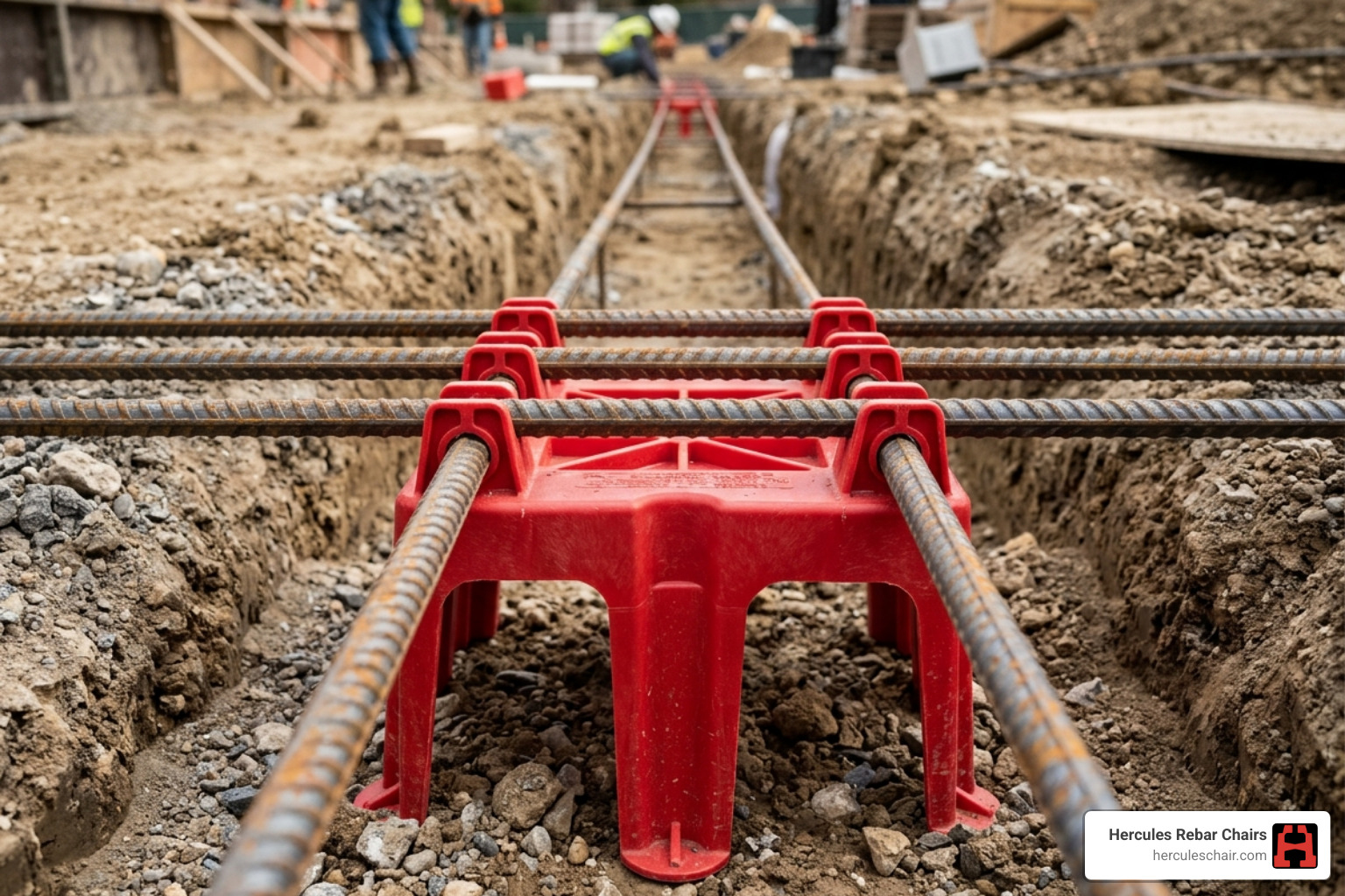 A high-strength polypropylene footer chair showing snap-in clips - rebar footer stand A high-strength polypropylene footer chair showing snap-in clips - rebar footer stand