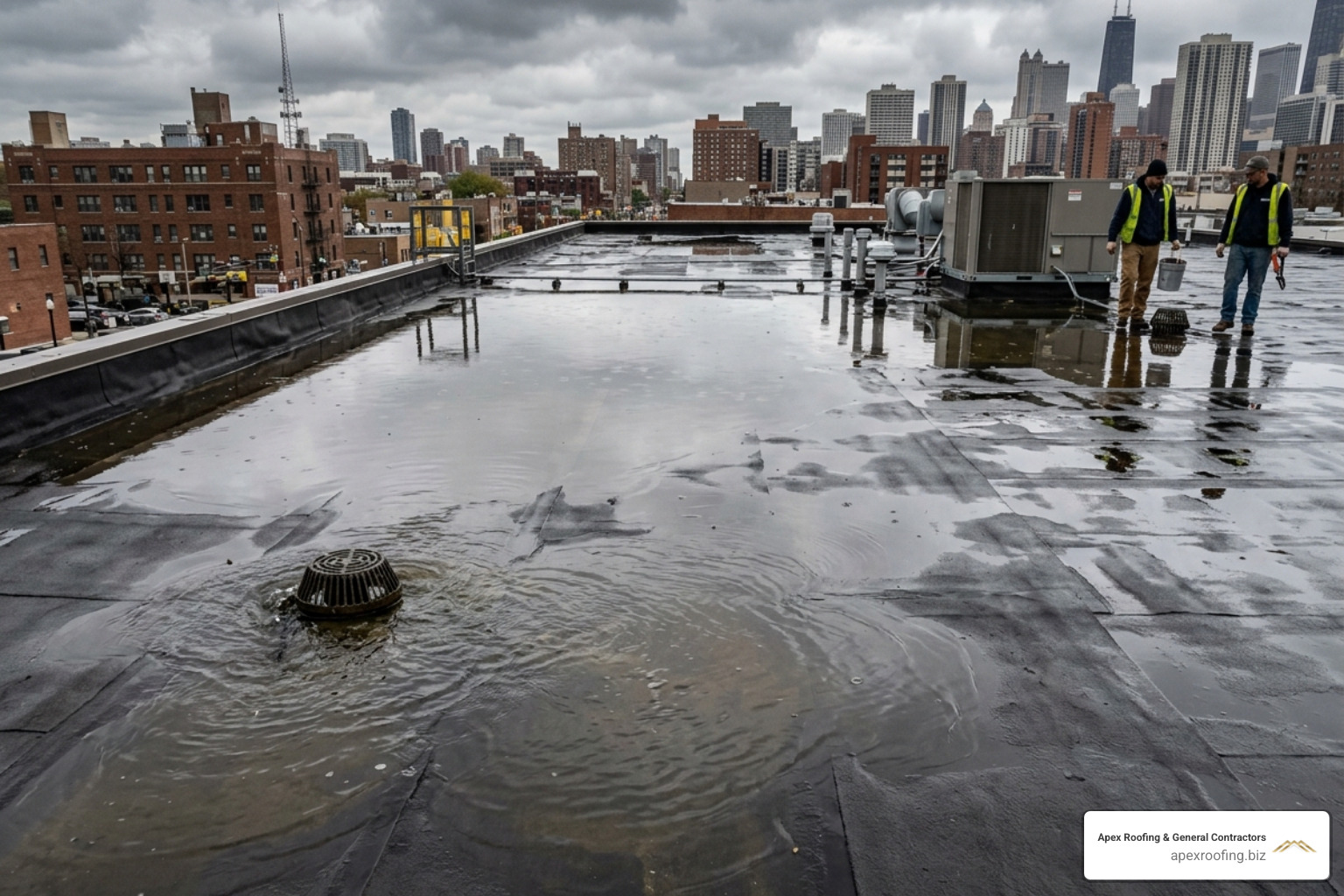 ponding water on a flat roof causing an emergency - emergency flat roof repair