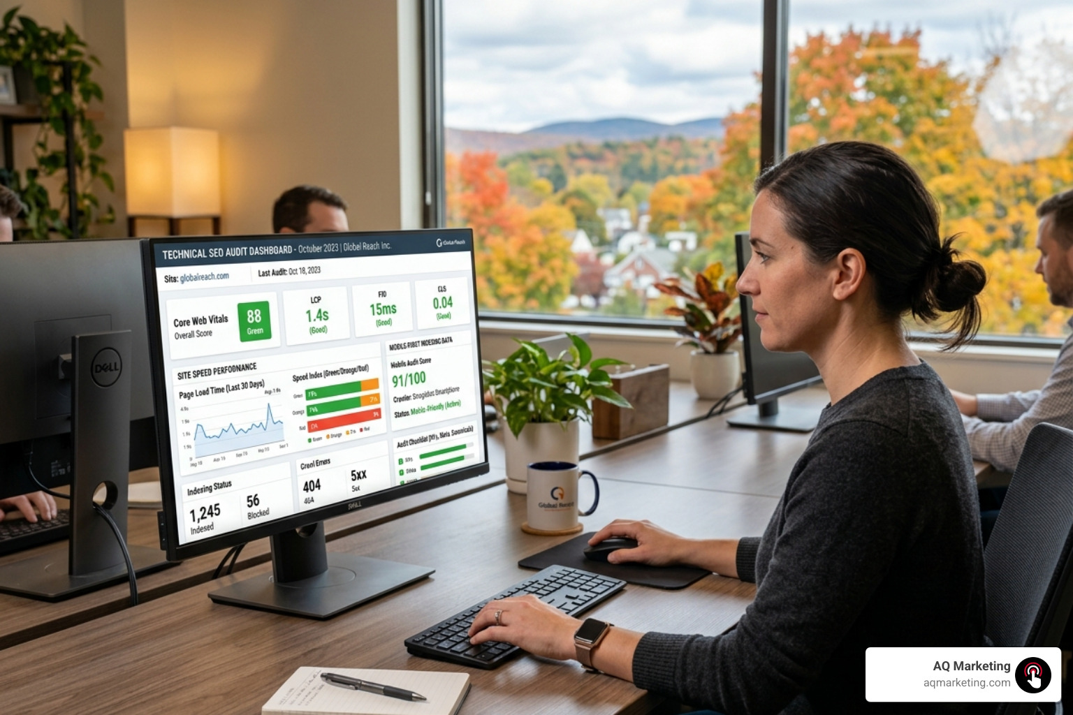 Technical SEO audit dashboard showing Core Web Vitals, site speed, and mobile-first indexing metrics - Salem SEO agency Technical SEO audit dashboard showing Core Web Vitals, site speed, and mobile-first indexing metrics - Salem SEO agency