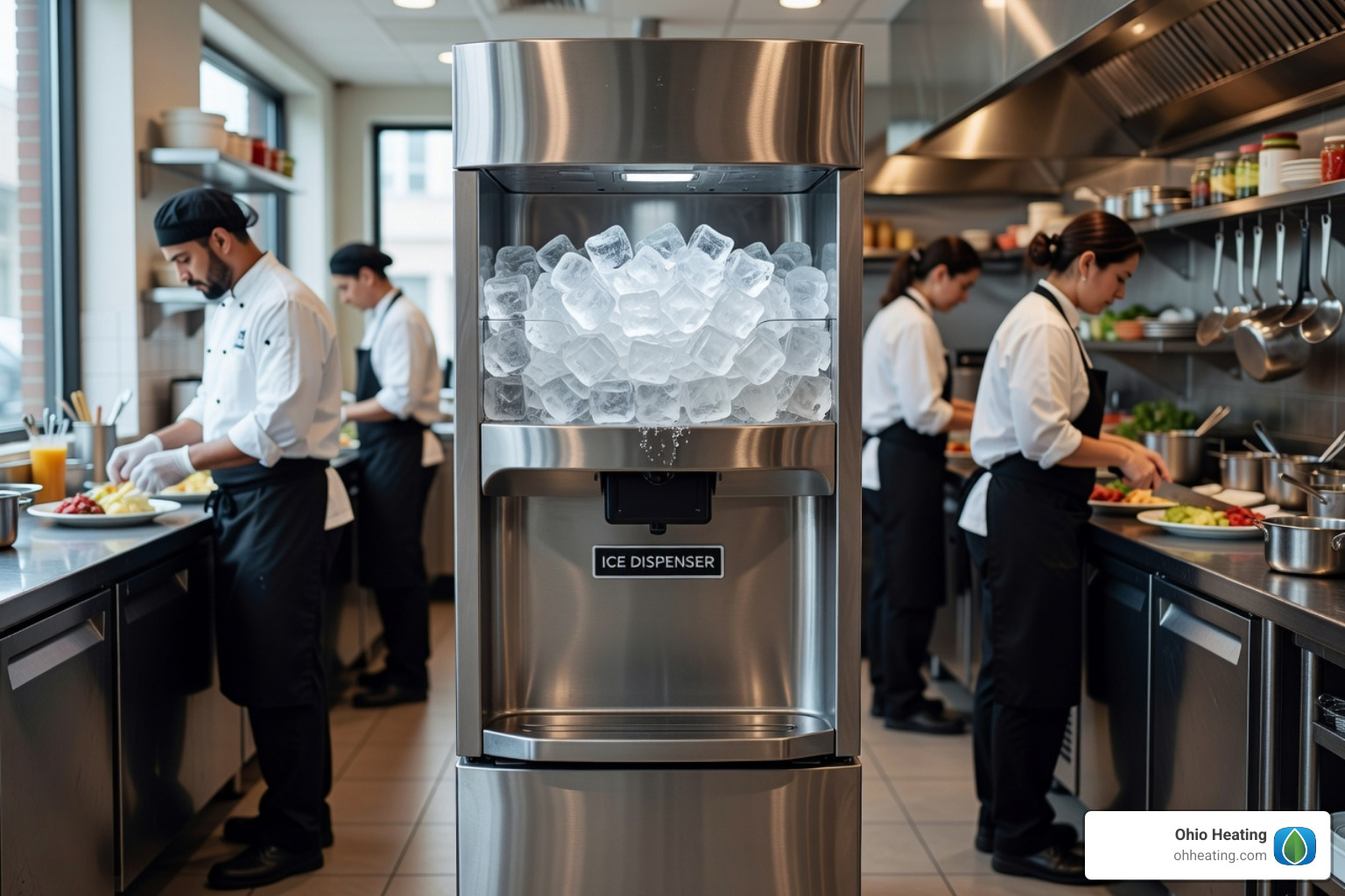 Technician inspecting an evaporator plate for scale and biofilm - ice machine servicing near me