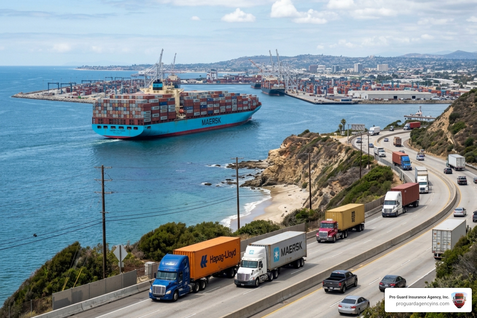cargo ship and delivery truck representing the supply chain - contingent cargo insurance for freight brokers cost cargo ship and delivery truck representing the supply chain - contingent cargo insurance for freight brokers cost